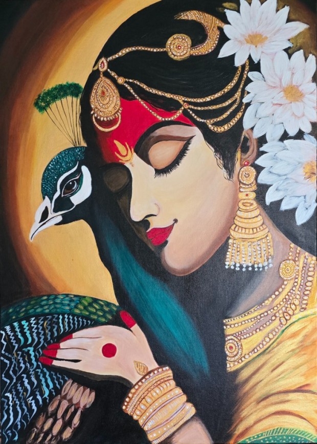 Radha rani with peacock by Neha Anwekar